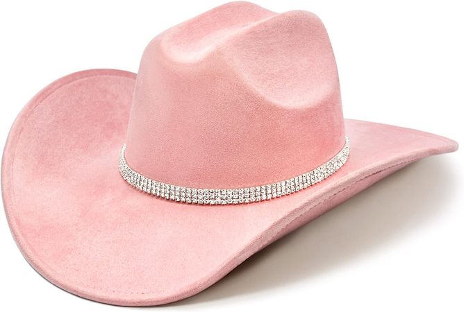 FLUFFY SENSE. Cowboy Hat for Women and Men with Shapeable Wide Brim - Felt Cowboy Hat Cattleman Western Hats for Cowboys and Cowgirls (as1, Alpha, m, l, Rose Pink) at Amazon Men’s Clothing store
