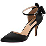Amazon.com | ERIJUNOR E2415 Pointy Toe Pumps Mid Heels Wedding Evening Party Prom Slingback Satin Shoes Black Size 7 | Shoes