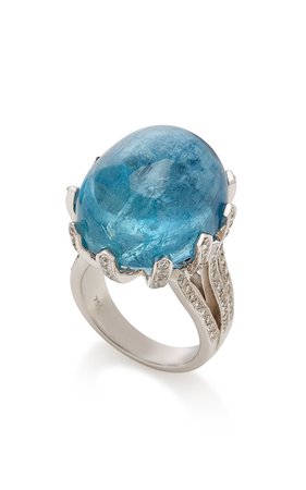18K White Gold, Aquamarine And Diamond Ring by Gioia | Moda Operandi
