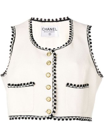 Chanel Vintage Short Embroidered Piping Top