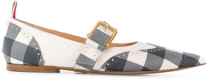 Gingham Brogued Long-Point Flat