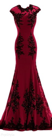 Red w/ Black Lace Evening Dress