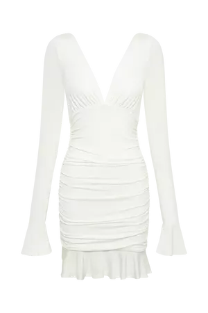 Leanne Jersey Gathered Mini Dress - White - MESHKI