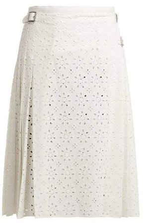 Cotton Broderie Anglaise Kilt Skirt - Womens - White
