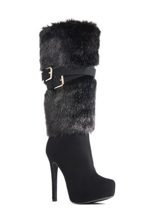 black boot with fur