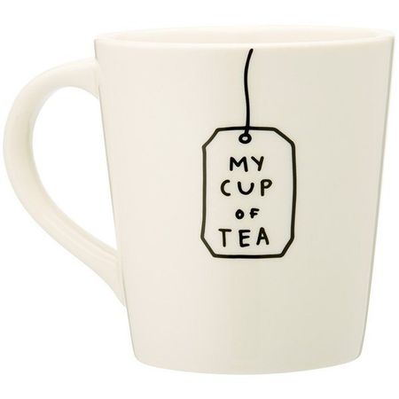 white mug with tea design
