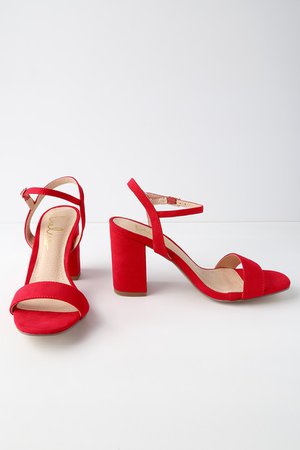 Red Suede High Heel Sandals