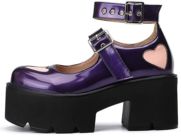Amazon.com | MSKFZEK Platforms Shoes Goth for Women Mary Ankle Strap Heart Punk Platform Lolita Shoes Chunky Heel Thick Heel Pumps(Purple 6) | Shoes