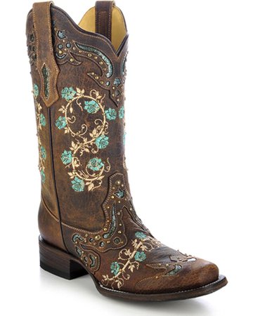 Corral Women's Studded Floral Embroidery Cowgirl Boots - Square Toe - Country Outfitter