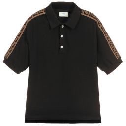 Fendi Boys Black Piqué FF Polo Shirt
