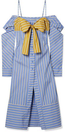 Silvia Tcherassi - Silene Striped Cotton-poplin Midi Dress - Light blue