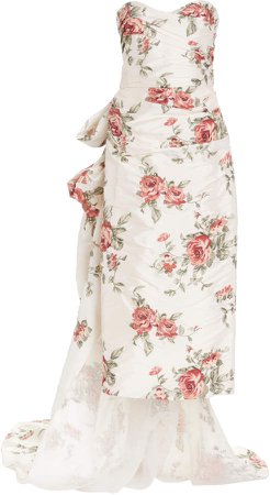 Marchesa Floral-Embroidered Taffeta Gown