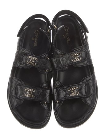Chanel Interlocking CC Logo Leather Slingback Sandals - Black Sandals, Shoes - CHA732973 | The RealReal