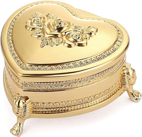 Amazon.com: Hipiwe Vintage Metal Jewelry Box with Antique Flower Carved, Small Heart Shape Trinket Organizer Box Earrings Rings Necklace Bracelet Storage Holder, Keepsake Gift Box for Girl and Women : Clothing, Shoes & Jewelry