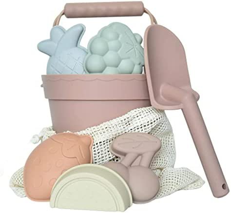 Amazon.com: ForeverElla Silicone Beach Toys for Baby, Kids & Toddlers | Eco Friendly Travel Beach Toys | Silicone Sand Toys with Sand Toy Molds, Beach Bucket and Shovel Set, Beach Bag & Baby Beach Toys (Pink) : Toys & Games