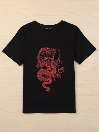 Chinese Dragon Print Short Sleeve Tee