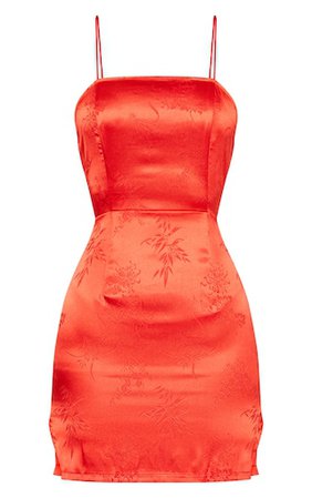 Red Satin Print Bodycon Dress | Dresses | PrettyLittleThing USA