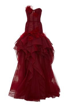 Marchesa - Strapless Tulle Drop Waist Gown