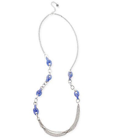 Betsey Johnson "Sparkle Link" Silver Mesh Wrapped Blue Link 39in Long Necklace: Clothing