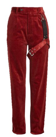 red brown corduroy pants with leg harness