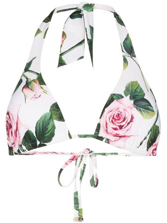 Dolce & Gabbana Rose Print Triangle Bikini Top | Farfetch.com