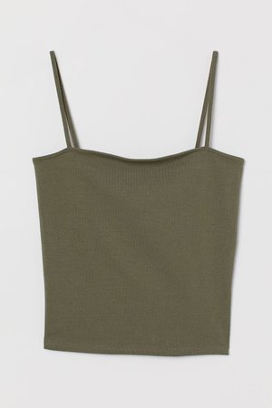 Cropped Jersey Camisole Top - Khaki green - Ladies | H&M US