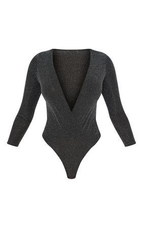 Black Glitter Bodysuit | Tops | PrettyLittleThing