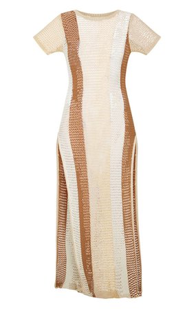 Stone Stripe Detail Ladder Knitted Midi Dress | PrettyLittleThing