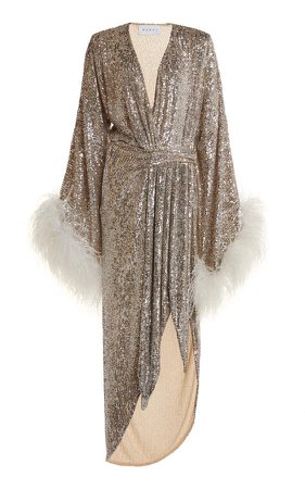 Nervi Donna Feather-Trimmed Sequined Wrap Dress