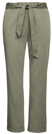 Avery Straight-Fit Sateen Ankle Pant with Tie Waist