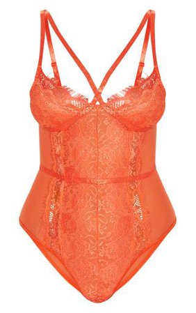 PLT orange lace bodysuit top