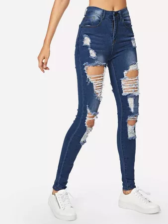 Ripped Bleach Wash Skinny Jeans | SHEIN USA