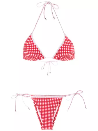 Shop Amir Slama checkered print triangle bikini set with Express Delivery - FARFETCH