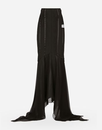 Dolce & Gabbana Long silk skirt with mermaid ruffle in Black for Women