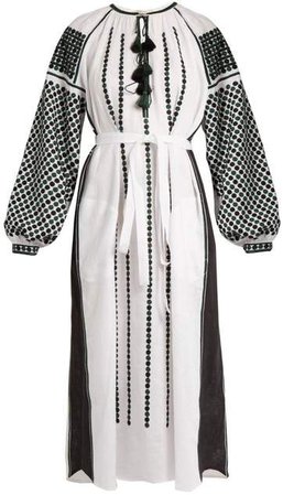 Vita kin Vita Kin - Tisa Embroidered Mid Weight Linen Dress - Womens - White Multi