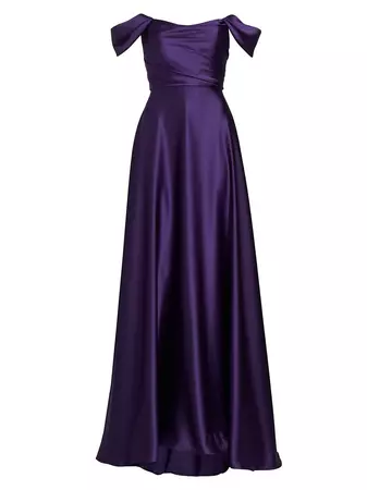 Shop Amsale Satin Off-The-Shoulder Gown | Saks Fifth Avenue