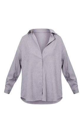 Ash Grey Cord Oversized Shirt | Tops | PrettyLittleThing USA