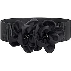 ALAIX Women's Wide Belt Stretchy Chunky Waist Belt Dress Belts Big Flower Cinch Belts Elastic Belts for Women Black at Amazon Women’s Clothing store