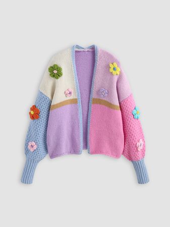 Floral Crochet Knitted Cardigan - Cider