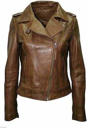 New HOT Women Lambskin Real Leather Jacket Motorcycle Quilted Slim Fit Coat Brown WP006 at Amazon Women's Coats Shop