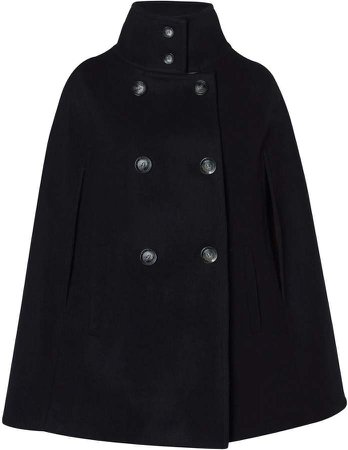 Allora Wool Cashmere Double Breasted Cape - Black