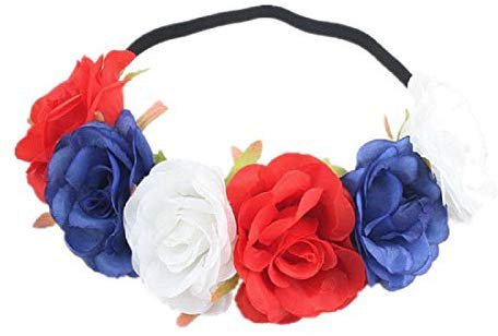 Amazon.com: RoyaLily Rainbow Bohemia Stretch Rose Flower Headband Floral Crown for Garland Party (Red White Blue): Home & Kitchen