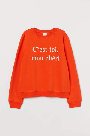 Sweatshirt with Motif - Orange