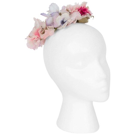 Pink Silk Floral Bridal Coronet Hair Garland Cocktail Hat – One Size, 1950s For Sale at 1stDibs