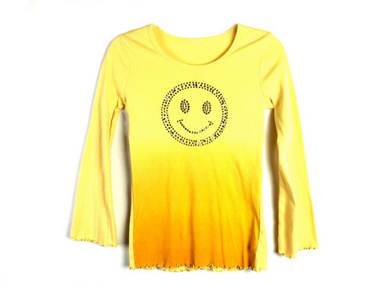 90's Bejeweled Happy Face Ombre Top