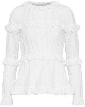 Goen.J Goen.j Ruffled Broderie Anglaise-trimmed Fil Coupe Cotton Top