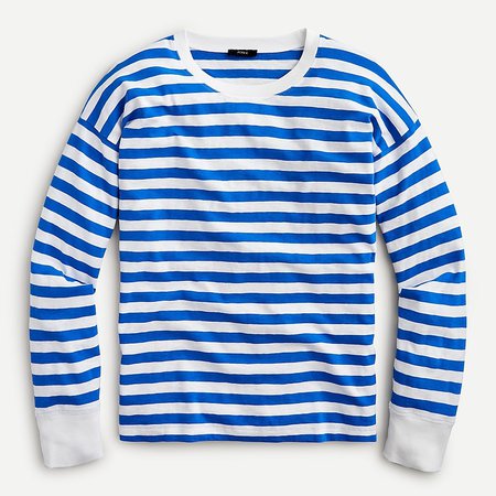 blue J.Crew: Long-sleeve Slub Cotton T-shirt In Stripe For Women