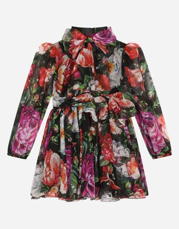 Floral-print chiffon midi dress in Multicolor for Girls 2-12 Years | Dolce&Gabbana®