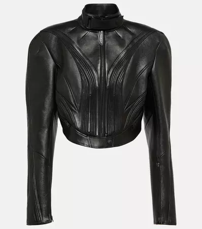 Cropped Leather Jacket in Black - Mugler | Mytheresa