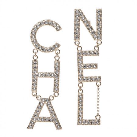 CHANEL Crystal Cha-Nel Logo Drop Earrings Gold 440403